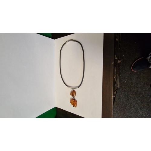 98 - SILVER & AMBER LEATHER NECKLACE