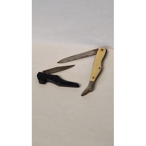 101 - SMALL VICTORIAN FRUIT KNIFE IN THE FORM OF A SHOE &  1 SMALL EARLY POCKET KNIFE IN THE FORM OF A LEG... 