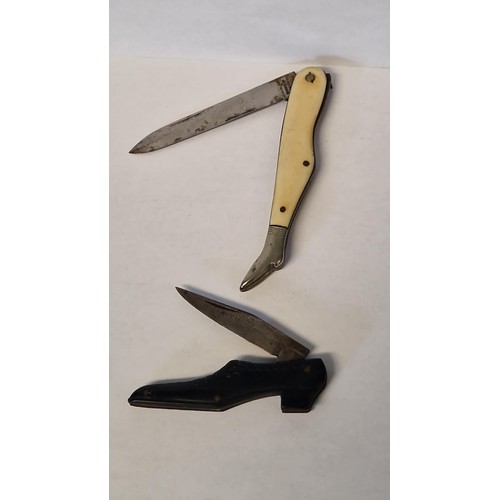 101 - SMALL VICTORIAN FRUIT KNIFE IN THE FORM OF A SHOE &  1 SMALL EARLY POCKET KNIFE IN THE FORM OF A LEG... 