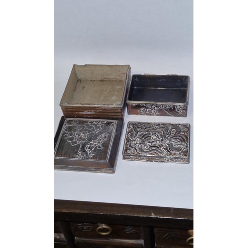 115 - 2 X PRETTY METAL ORIENTAL STYLE BOXES - A/F HINGES