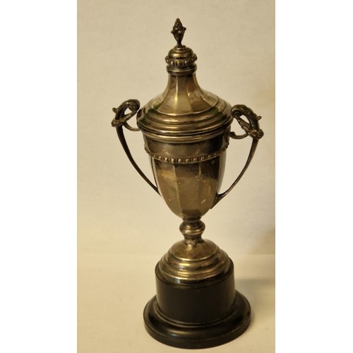 116 - SMALL SILVER HALLMARKED TROPHY ON BASE - 19CMS H