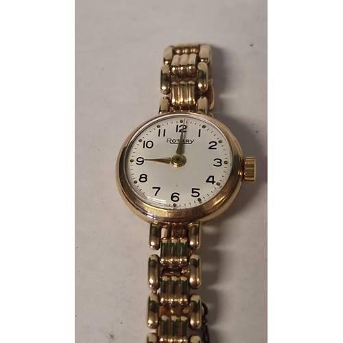 182 - VINTAGE LADIES ROTARY 9CT GOLD BRACELET WATCH - OVERALL WEIGHT INC FACE & MOVEMENT IS  16.5 GRMS - C... 