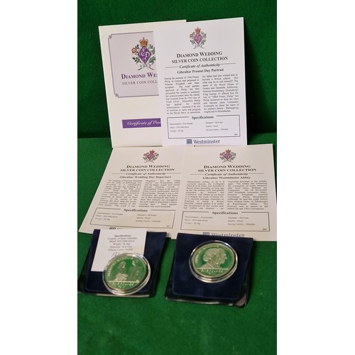 84 - 2 X GIBRALTAR DIAMOND WEDDING SILVER £5 COINS