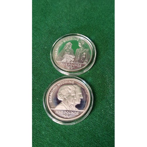 84 - 2 X GIBRALTAR DIAMOND WEDDING SILVER £5 COINS