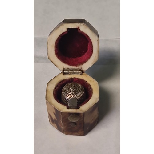 97 - LOVELY EARLY SILVER HALLMARKED THIMBLE IN A THIMBLE CASE