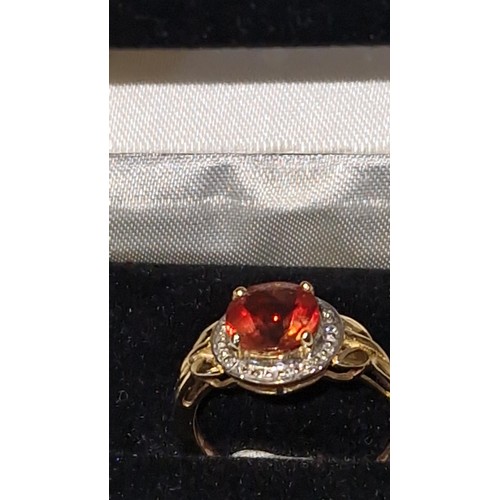 85 - 9CT GOLD TOURMALINE & DIAMOND RING - RING SIZE O