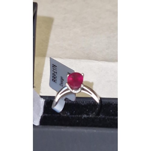 89 - STERLING SILVER & RUBY RING - RING SIZE J