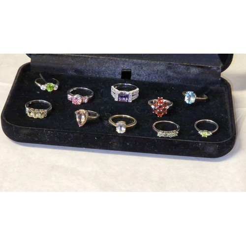 92 - 10 X VERY PRETTY STONE SET SILVER RINGS