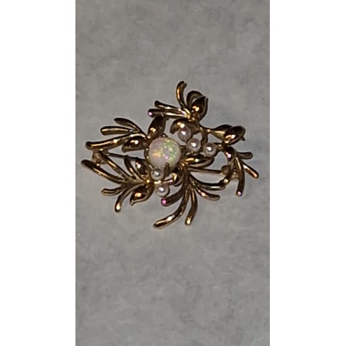 106 - STUNNING 9CT GOLD BROOCH SET OPAL & PEARLS