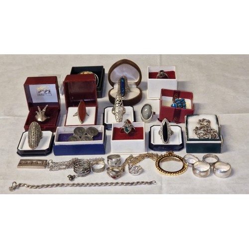 129 - JEWELLERY BOX WITH CONTENTS - MAINLY SILVER