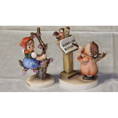 136 - 2 X LOVELY VINTAGE HUMMEL FIGURES - BIRD DUET & APPLE TREE GIRL - 10CMS HIGH