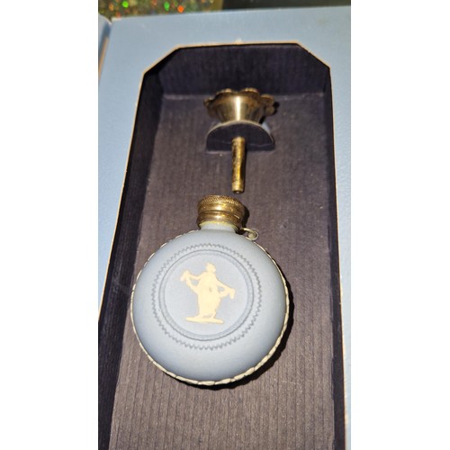 155 - BOXED COLLECTABLE WEDGWOOD JASPER WARE PERFUME BOTTLE & FUNNEL - NEVER BEEN OUT OF THE BOX