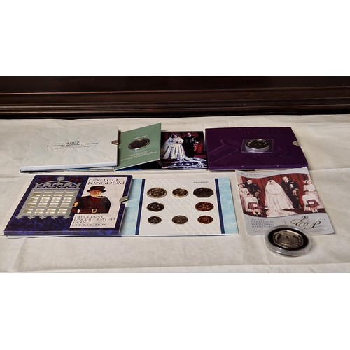 190 - 3 X CASED SETS OF ROYALTY COMMEMORATIVE COINS & CASED ALDERNEY SILVER PROOF £5 CROWN