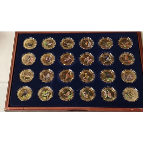 197 - CASED COINS SET OF EUROPEAN BIRDS IN GOLD PLATED WITH COLOUR TABLOS ISSUED 2020