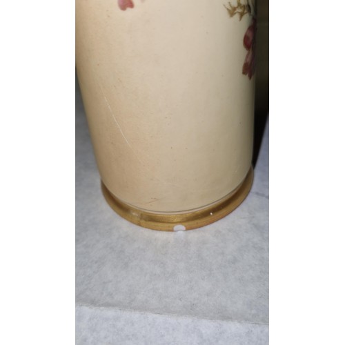 209 - ROYAL WORCESTER BLUSH & IVORY FLORAL JUG - 16CMS H - SMALL CHIP TO BOTTOM RIM