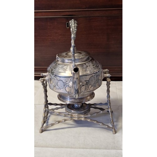 220 - BEAUTIFUL VINTAGE SPIRIT KETTLE ON STAND BY WALKER & HALL