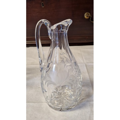 222 - BEAUTIFUL STEWART GLASS VASE & HEAVY GLASS BREAKFAST PITCHER