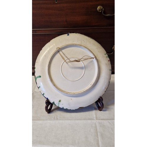 227 - LOVELY LARGE MAJOLICA CRAB PLATE - OVERALL DIAM 34CMS - GOOD CONDITION - STAND FOR DISPLAY ONLY