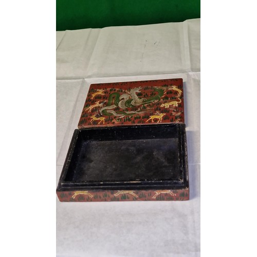 228 - LOVELY KASHMIR LIDDED BOX WITH ELABORATE DETAILS - 18CMS X 13CMS X 4CMS H