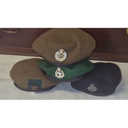 334 - 4 X MILITARY CAPS ALL WITH INSIGNIA BADGES