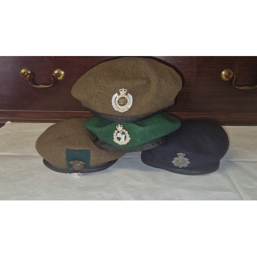 334 - 4 X MILITARY CAPS ALL WITH INSIGNIA BADGES