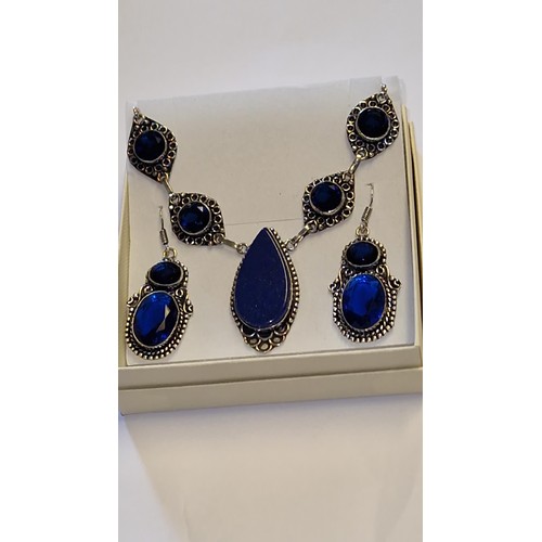 367 - BOXED 925 SILVER & LAPIS & BLUE TOPAZ NECKLACE AND EARINGS