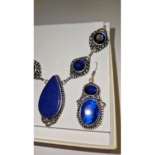 367 - BOXED 925 SILVER & LAPIS & BLUE TOPAZ NECKLACE AND EARINGS