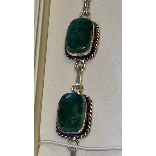 372 - 925 SILVER & GREEN GEM STONE BRACELET - BOXED