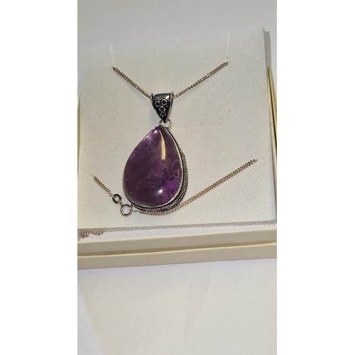 374 - BOXED 925 SILVER & AMETHYST NECKLACE/PENDANT