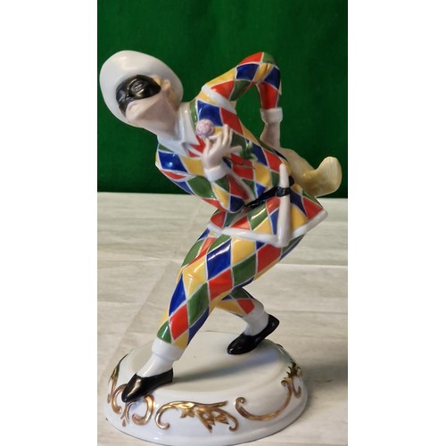 382 - CAPODIMONTE HARLEQUIN COURT JESTER - 25CMS H