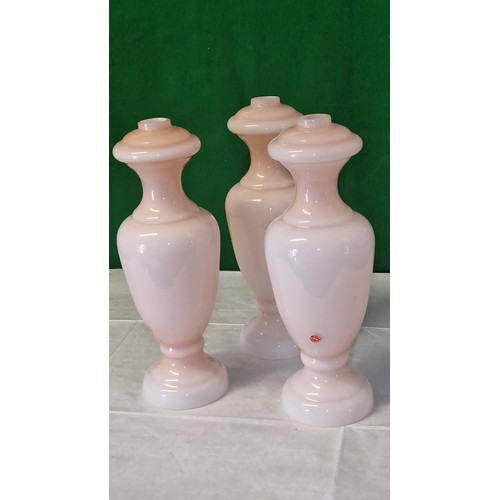 414 - 3 X LOVELY VINTAGE ITALIAN OPALINE LAMP GLASS LAMP BASES - 32CMS H