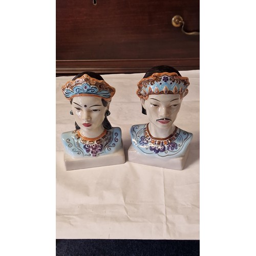 422 - PAIR OF GOLDSCHEIDER JAVANESE & BALINESE PORCELAIN BUSTS BY HELEN LIEDLOFF BISCHOFF - GOOD CONDITION... 