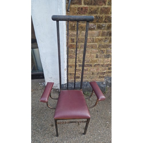 964 - UNUSUAL HEAVY CAST IRON FRAMED THRONE CHAIR WITH HIGH BACK & PADDED ARMS & SEAT - 120CMS H - COLLECT... 