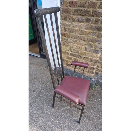 964 - UNUSUAL HEAVY CAST IRON FRAMED THRONE CHAIR WITH HIGH BACK & PADDED ARMS & SEAT - 120CMS H - COLLECT... 