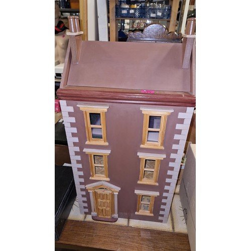 126 - 3 STOREY DOLLS HOUSE WITH 3 ROOMS INSIDE - FRONT NEEDS ATTACHING - 42CMS W X 80CMS H X 34CMS D  COLL... 