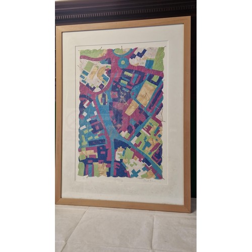 842 - LARGE FRAMED & GLAZED LTD ED 1/3  WOOD CUT PICTURE 