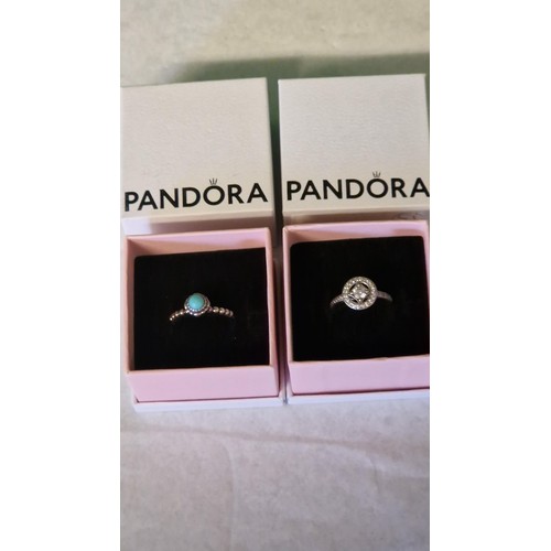 127 - BOXED SILVER PANDORA HALO RING & BOXED SILVER PANDORA TURQUOISE RING