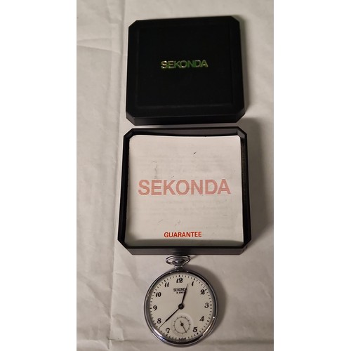 179 - LOVELY VINTAGE SEKONDA 18 JEWEL POCKET WATCH - IN ORIGINAL BOX WITH PAPERWORK 
 - CLOCKS AND WATCHES... 