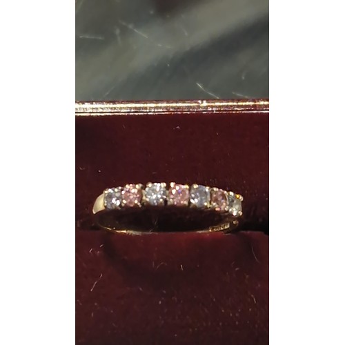 183 - PRETTY 9CT GOLD RING SET STONES - RING SIZE Q 1/2