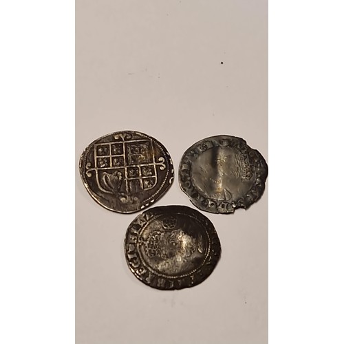 205 - 3 X OLD ENGLISH HAMMERED SILVER COINS