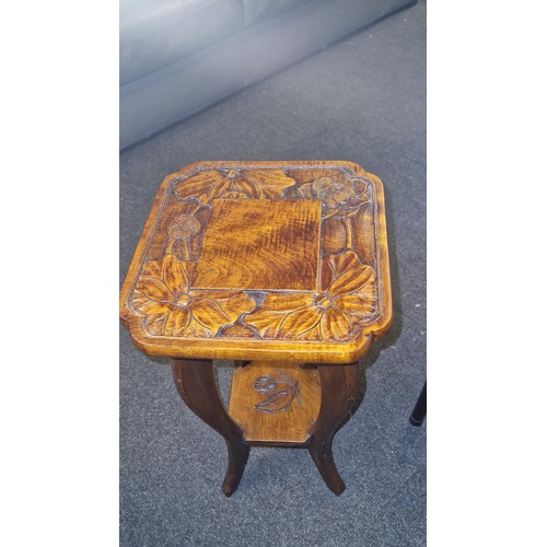 36 - LOVELY SMALL SIDE TABLE / PLANT TABLE WITH NICE CARVING TO TOP - COLLECTION ONLY OR ARRANGE OWN COUR... 