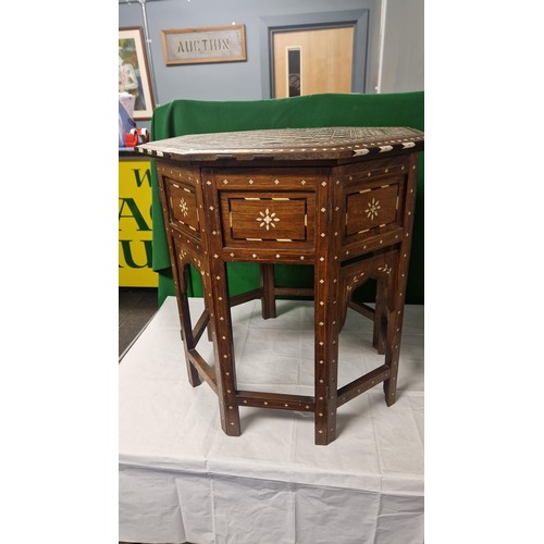 39 - LOVELY INLAYED FOLDING TABLE - USED CONDITION - 54CMS H X 52CMS DIAM