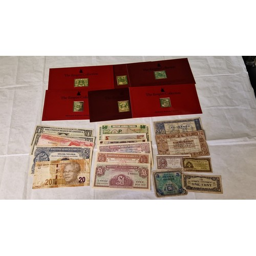 440 - 6 X EMPIRE COLLECTION HALLMARK REPLICAS OF VARIOUS BANK NOTES INCLUDING 17 X VARIOUS VINTAGE BANK NO... 