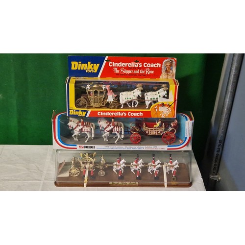 616 - 3 X BOXED ORIGINAL CORGI & DINKY STAGE COACH & HORSES