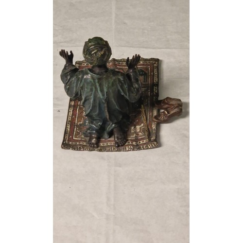 702 - LOVELY COLD PAINTED BRONZE OF A KNEELING ARAB - MARKED TO BASE - 15CMS X 11CMS X 14CMS H