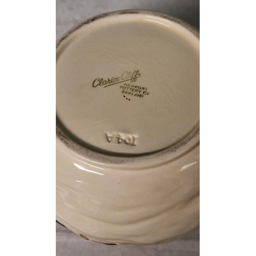 703 - CLARICE CLIFF WATER LILLY DOUBLE HANDLED LIDDED BOWL - 18CMS H