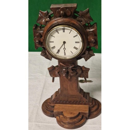 706 - FRENCH CIRCA 1880 CARVED OAK WALL BAROMETER WITH THERMOMETER & MATCHING CARVED OAK MANTLE CLOCK - HE... 