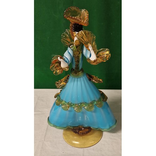 711 - FABULOUS LARGE MURANO VENETIAN GLASS DANCING LADY IN BLUE AND AMBER - 45CMS H - COLLECTION ONLY OR A... 