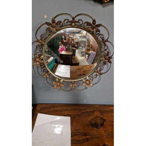 48 - VINTAGE METAL FRAMED CONVEX HALL MIRROR - DIAM 48CMS