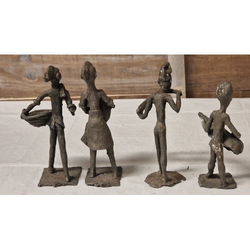 219C - 4 X UNUSUAL METAL TRIBAL STYLE FIGURES - 15CMS H